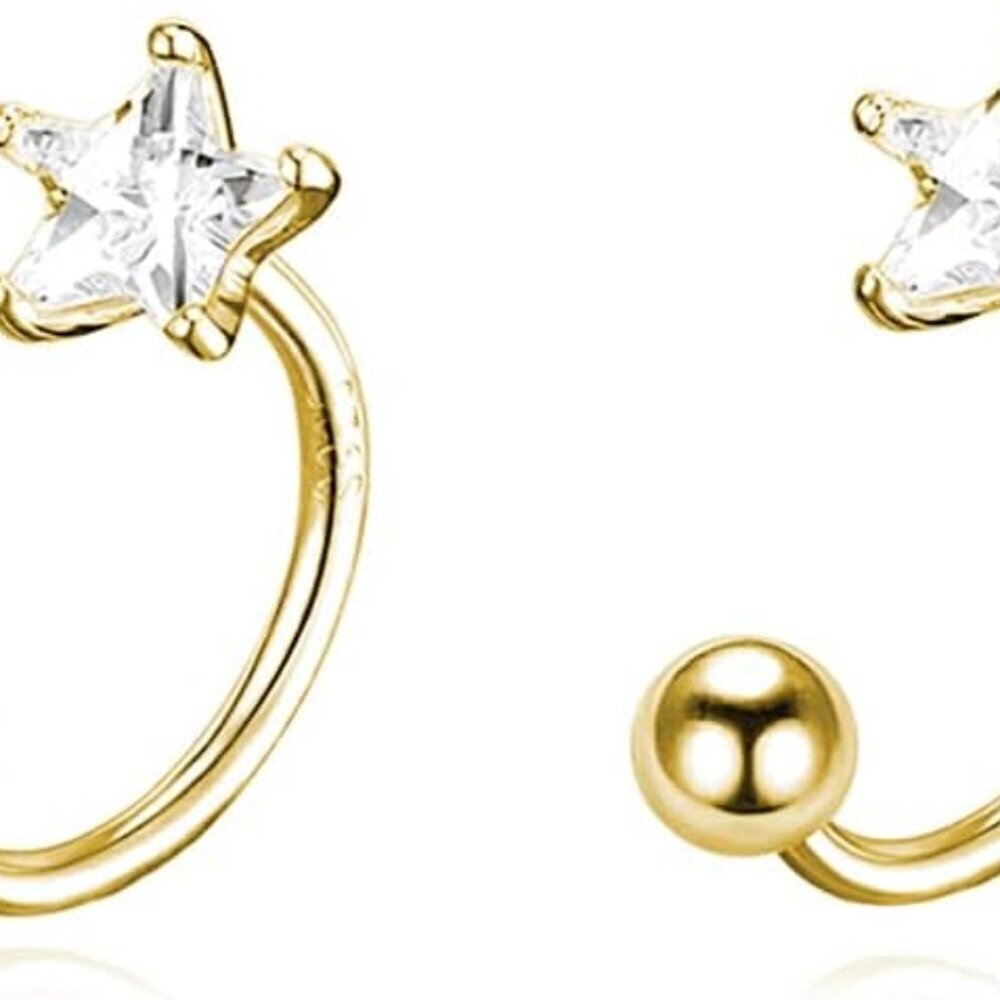 Solid 925 Sterling Silver Star Half Hoop Earrings Open Huggie Hoops for Women Te